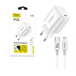 Adaptador Carregador Rápido Foneng EU40 com Cabo Tipo C a Relâmpago PD 25W Branco Adaptador Carregador Rápido Foneng EU40 com Cabo Tipo C a Relâmpago PD 25W Branco